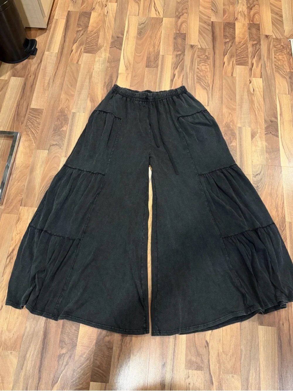 Velvet Washed Charcoal Tiered Maxi Skirt - Picture 5 of 11